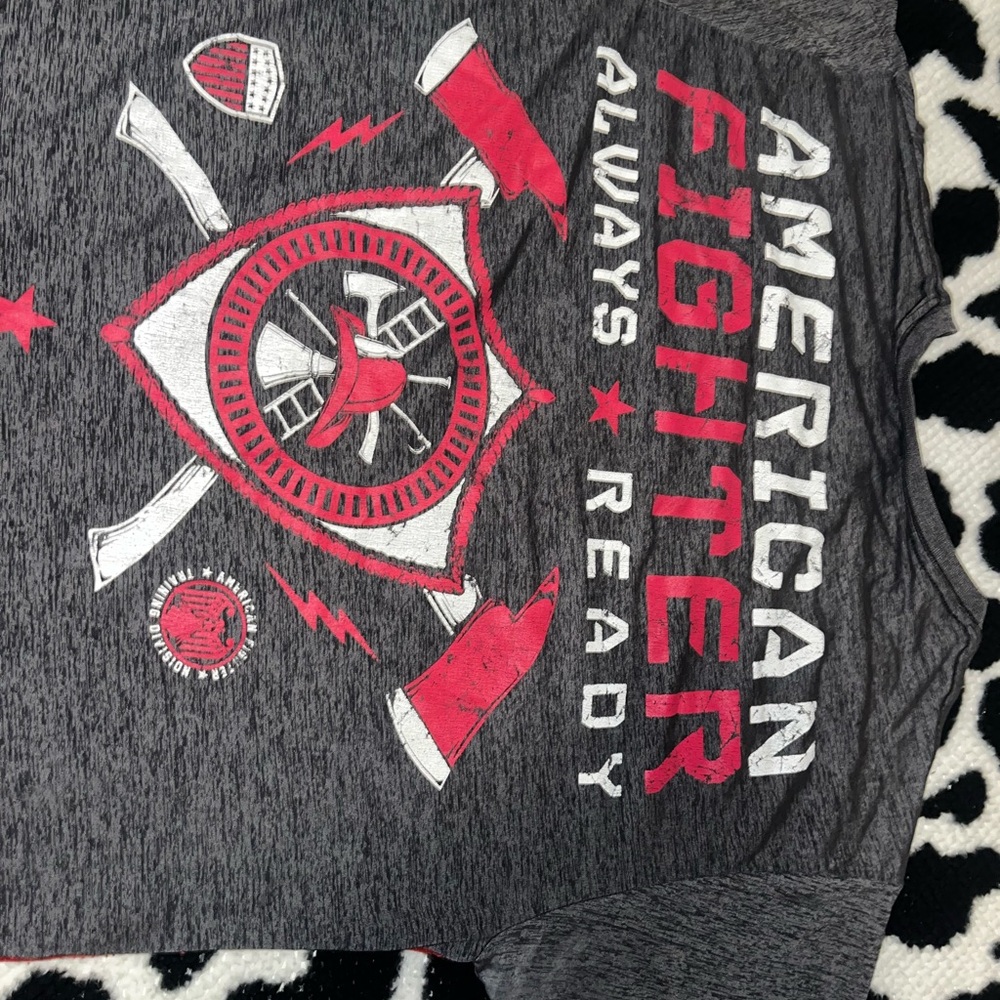 American Fighter Gray T-Shirt with Red Accents